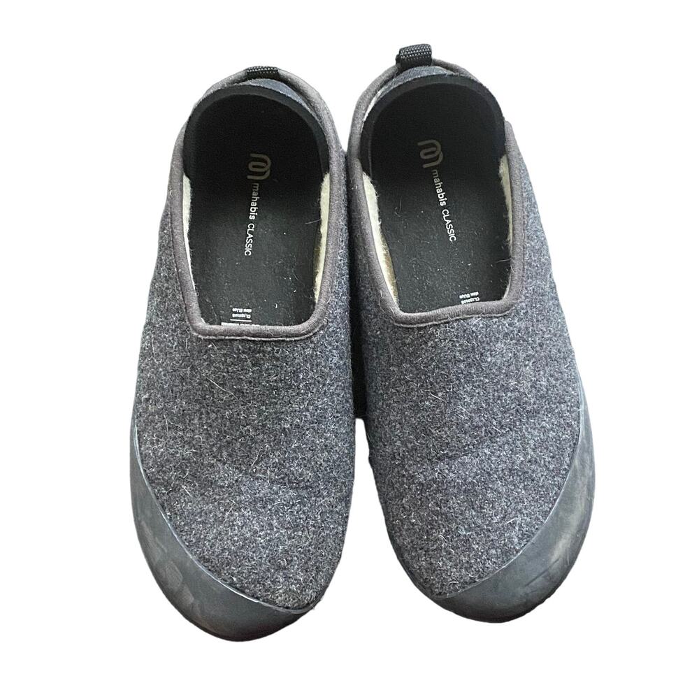 Mahabis EU 40 Unisex‎ Luxury Gray Wool-Lined Slippers with Black Rubber Soles